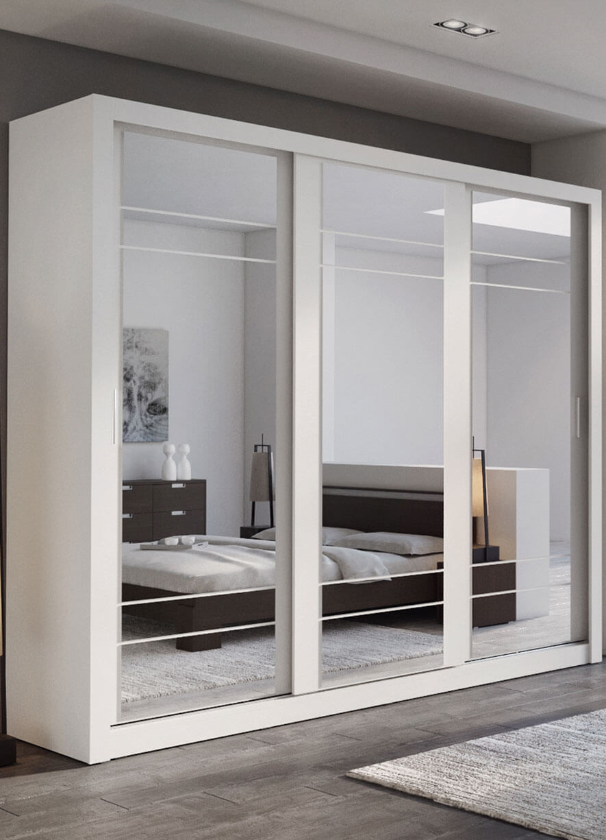 Kleiderschrank A-02, Schwebetürenschrank mit Spiegel. Breite 250 cm. Farbe wählbar