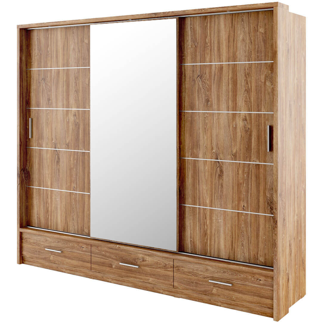Kleiderschrank A-01, mit Spiegel, LED-Beleuchtung und Schubladen. Farbe wählbar