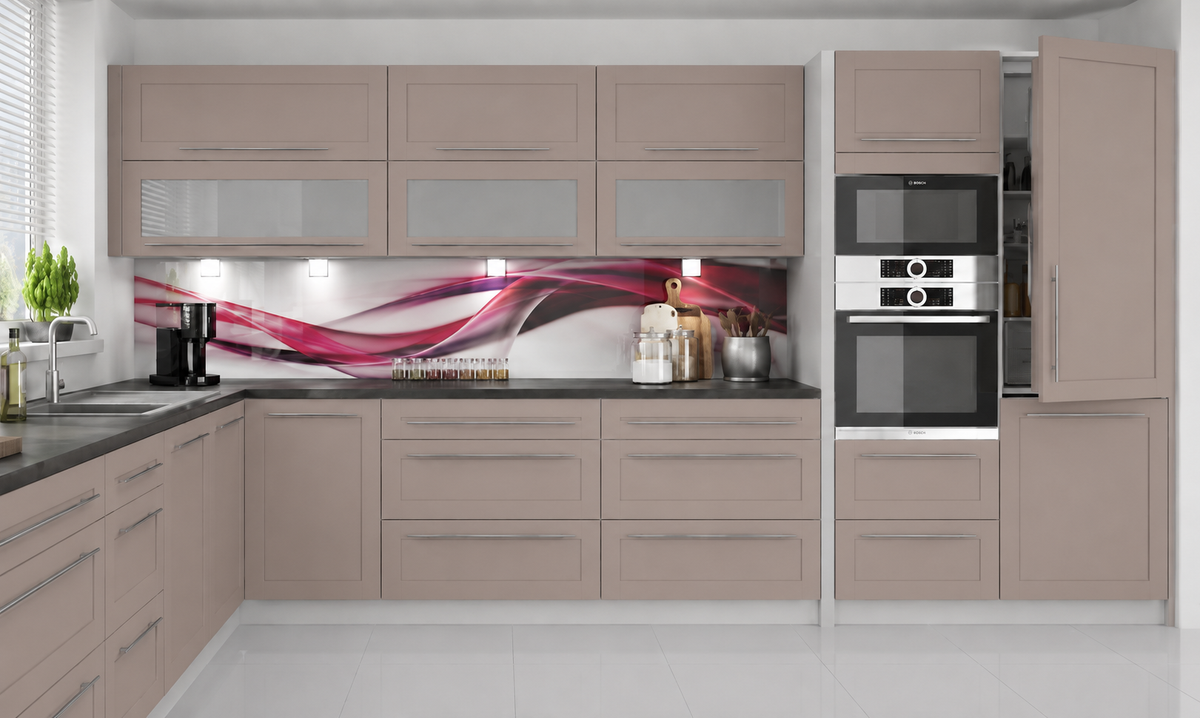 Küchenzeile QU1, L-Form 370x260cm, mit Arbeitsplatte,  Front Farbe Matt, Soft Close System, Farbe wählbar