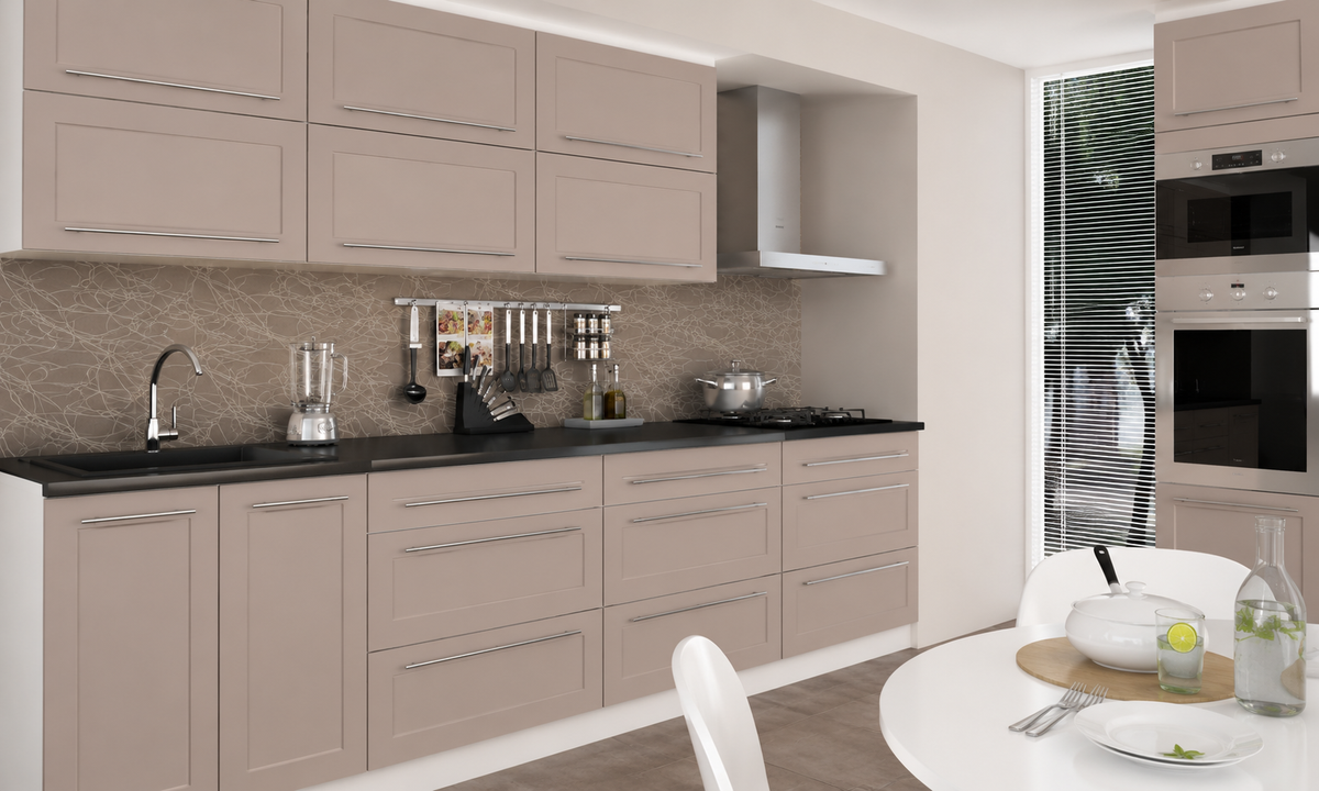 Küchenzeile QU2, 240 + 60cm, mit Arbeitsplatte, Farbe Matt, Soft Close, Farbe wählbar