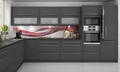 Küchenzeile QU1, L-Form 370x260cm, mit Arbeitsplatte,  Front Farbe Matt, Soft Close System, Farbe wählbar