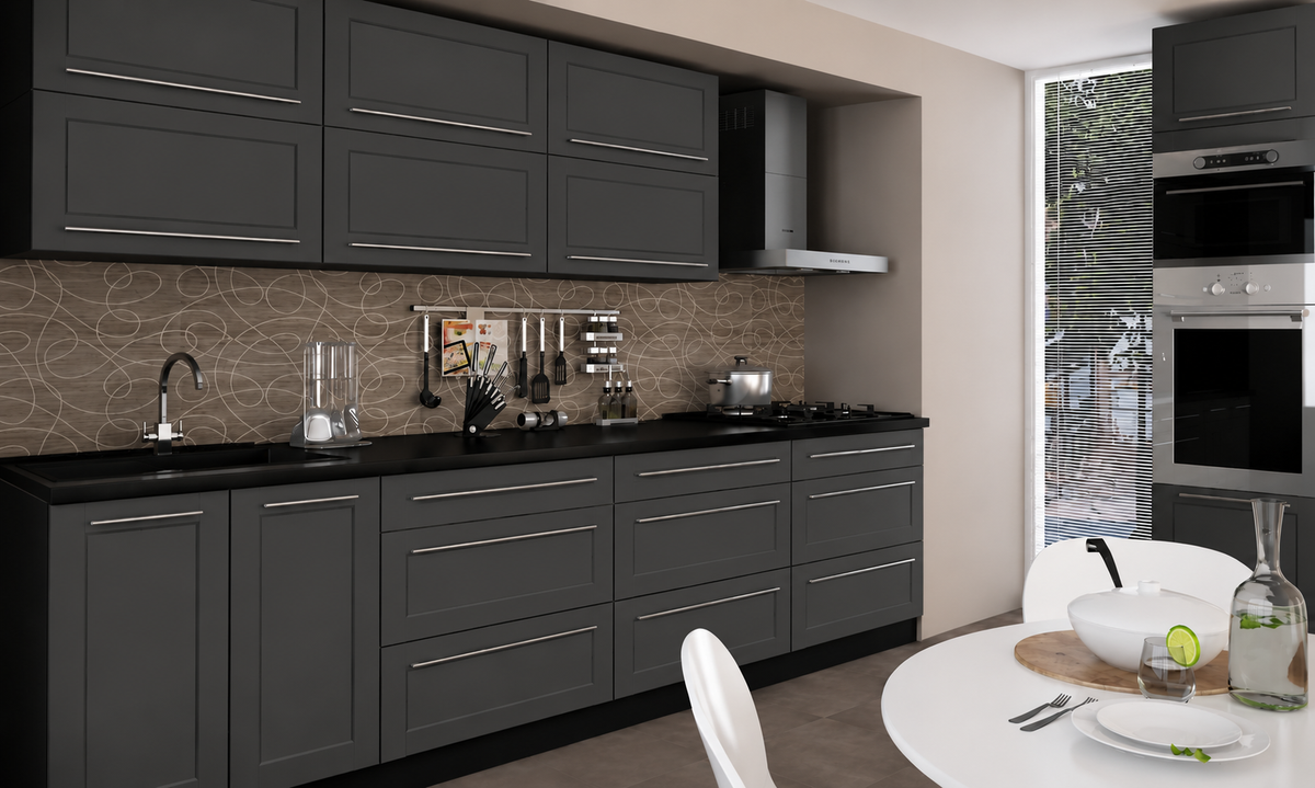 Küchenzeile QU2, 240 + 60cm, mit Arbeitsplatte, Farbe Matt, Soft Close, Farbe wählbar