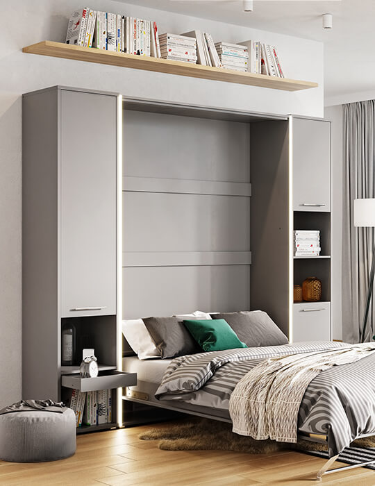 Schrankbett C0178 mit Seitenschränke, Schlaffläche 140x200cm, Farbe wählbar