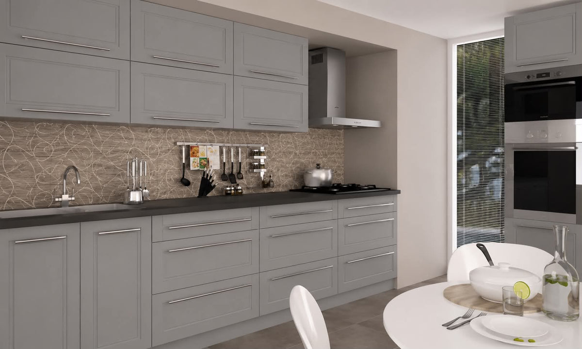 Küchenzeile QU2, 240 + 60cm, mit Arbeitsplatte, Farbe Matt, Soft Close, Farbe wählbar