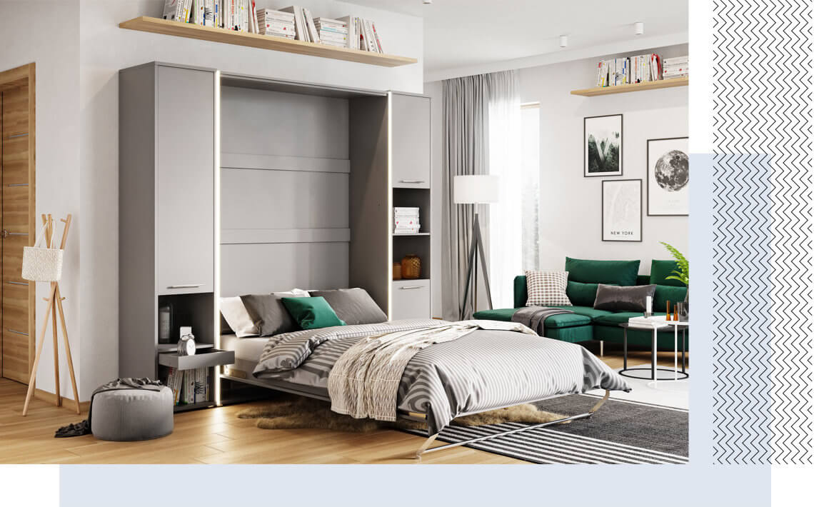 Schrankbett C0378 mit Seitenschränke, Schlaffläche 90x200cm, Farbe wählbar