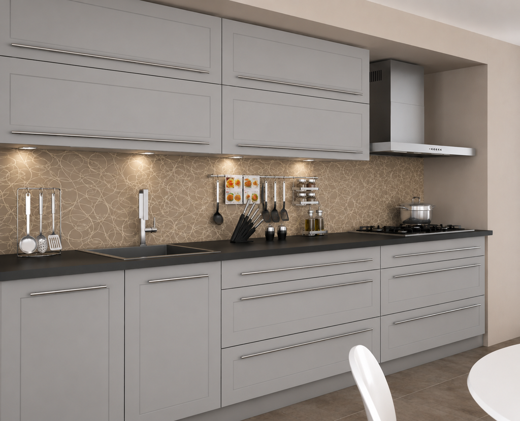 Küchenzeile QU3, 240 cm, mit Arbeitsplatte, Farbe Matt, Soft Close, Farbe wählbar