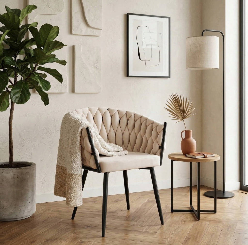 Samtbezogener, geflochtener Sessel K7B  für das Wohnzimmer, verschiedene Farben