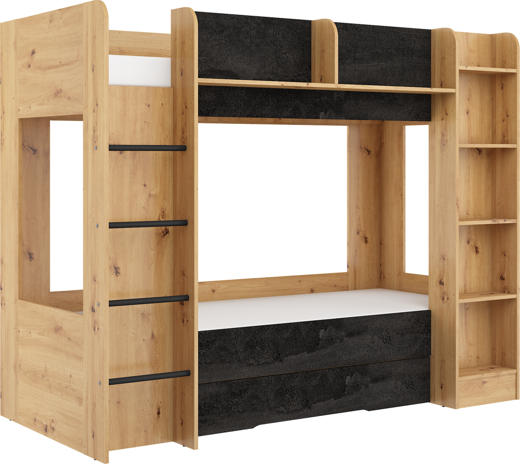 Etagenbett EVE-L für 2 Personen – 2 × 80 × 200 cm mit Schublade und Regalen