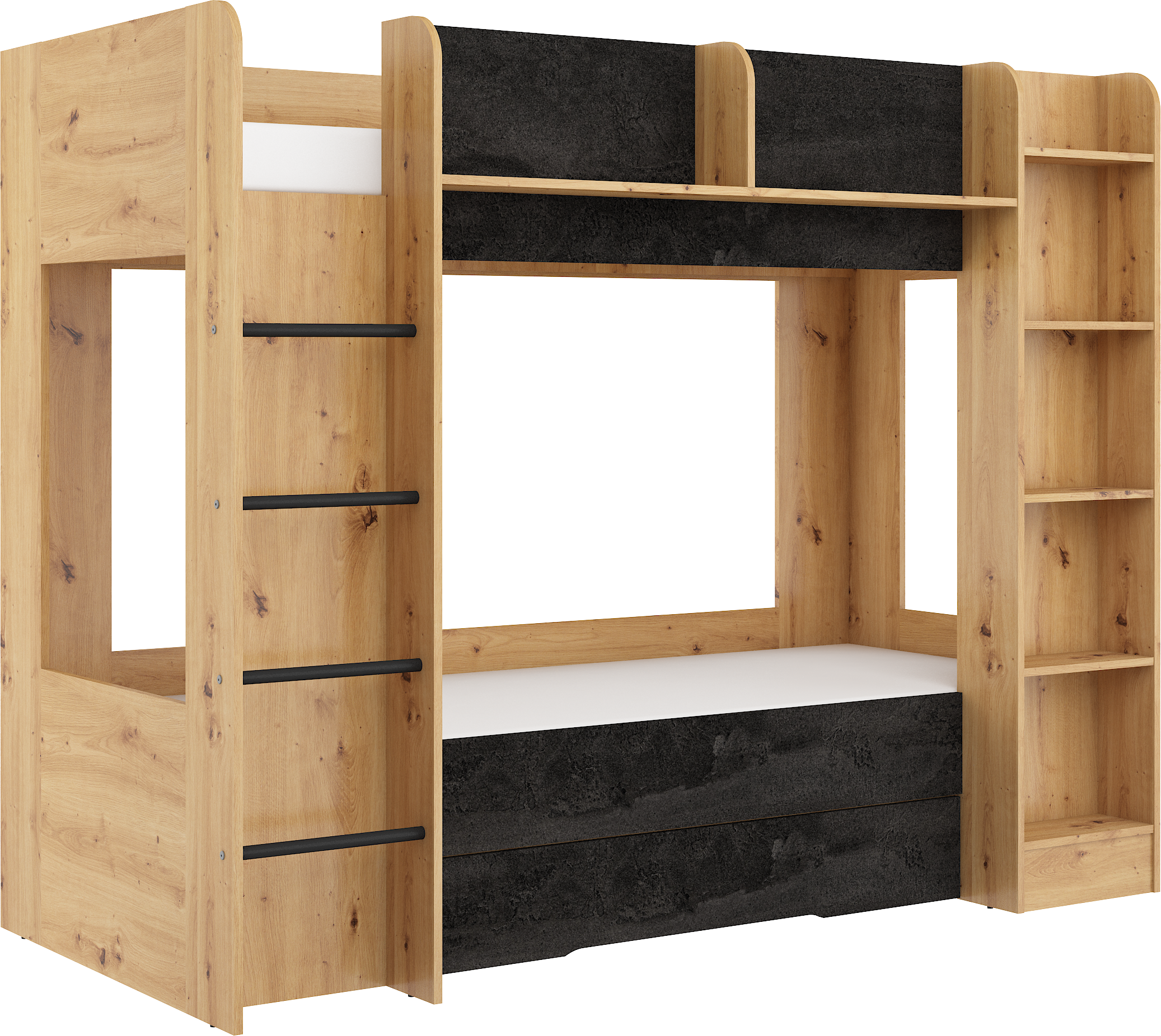 Etagenbett EVE-L für 2 Personen – 2 × 80 × 200 cm mit Schublade und Regalen
