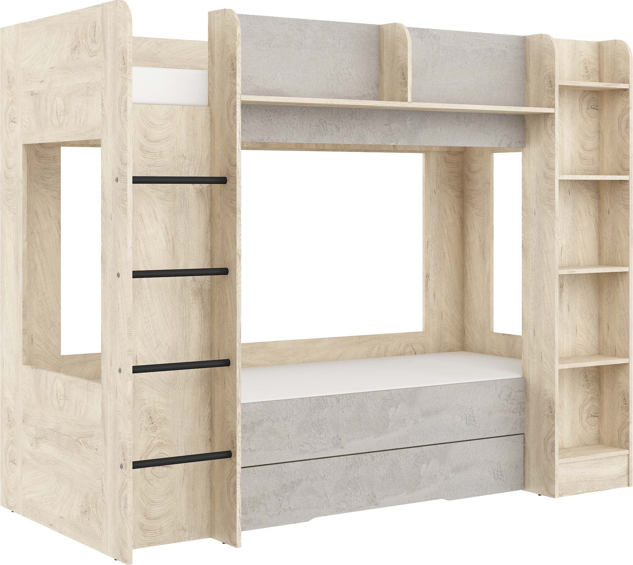 Etagenbett EVE-L für 2 Personen – 2 × 80 × 200 cm mit Schublade und Regalen