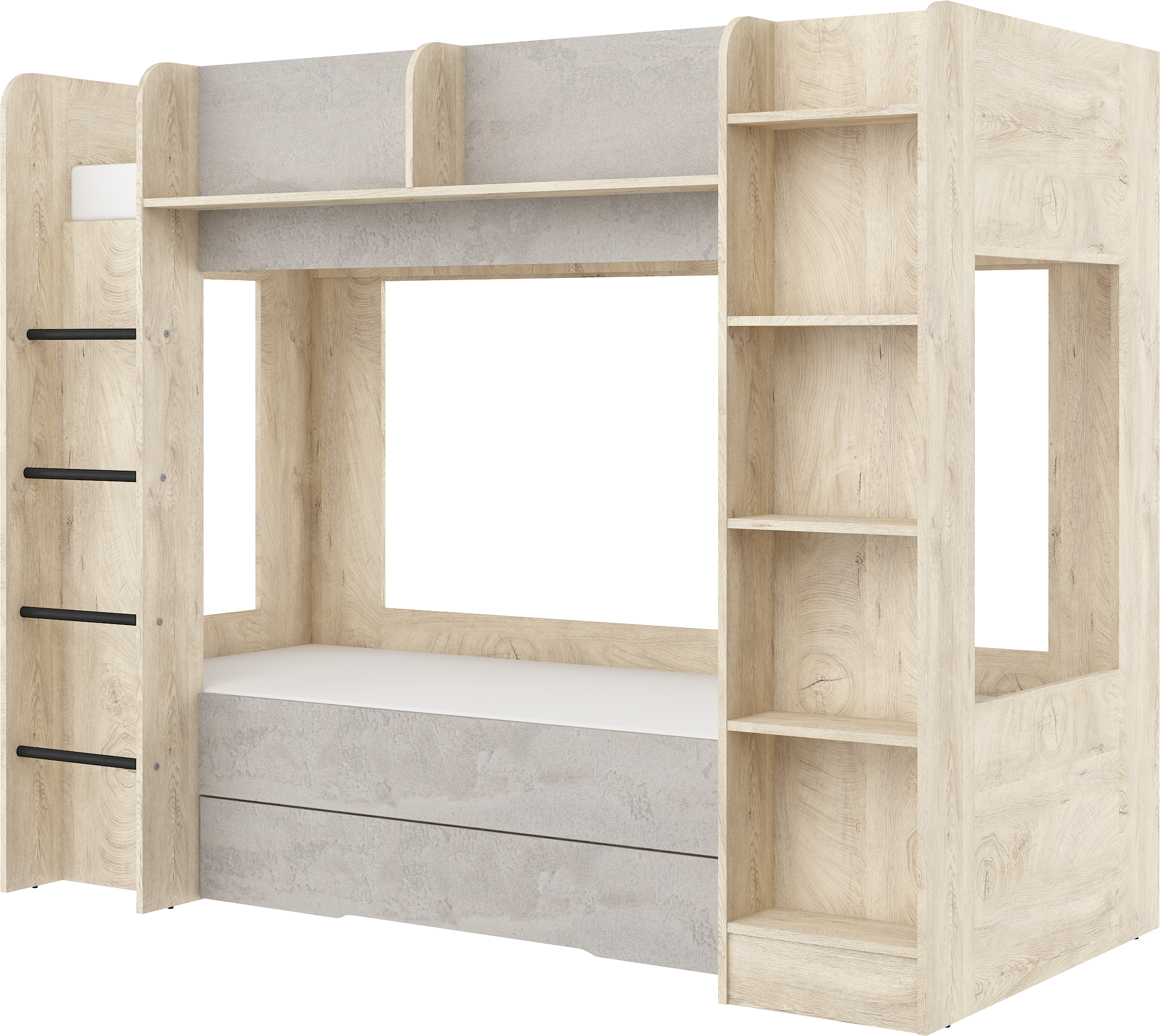 Etagenbett EVE-L für 2 Personen – 2 × 80 × 200 cm mit Schublade und Regalen