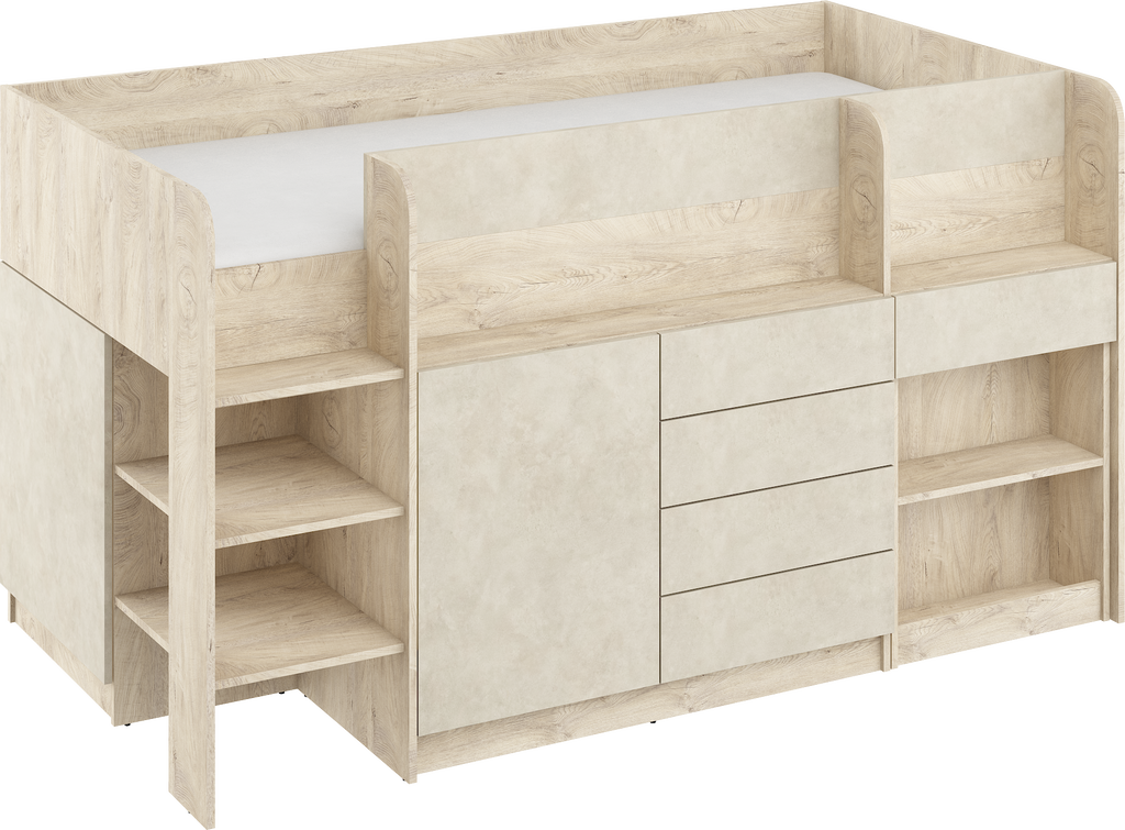 Etagenbett SMI-L mit Treppe links, Ausziehbarer Schreibtisch und kleiner Schrank