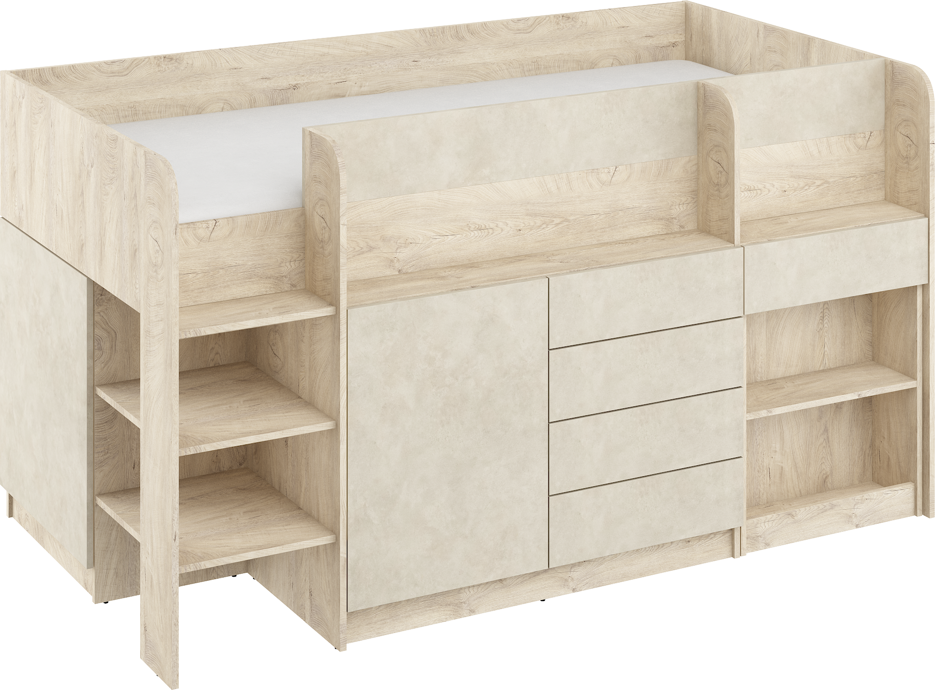 Etagenbett SMI-L mit Treppe links, Ausziehbarer Schreibtisch und kleiner Schrank