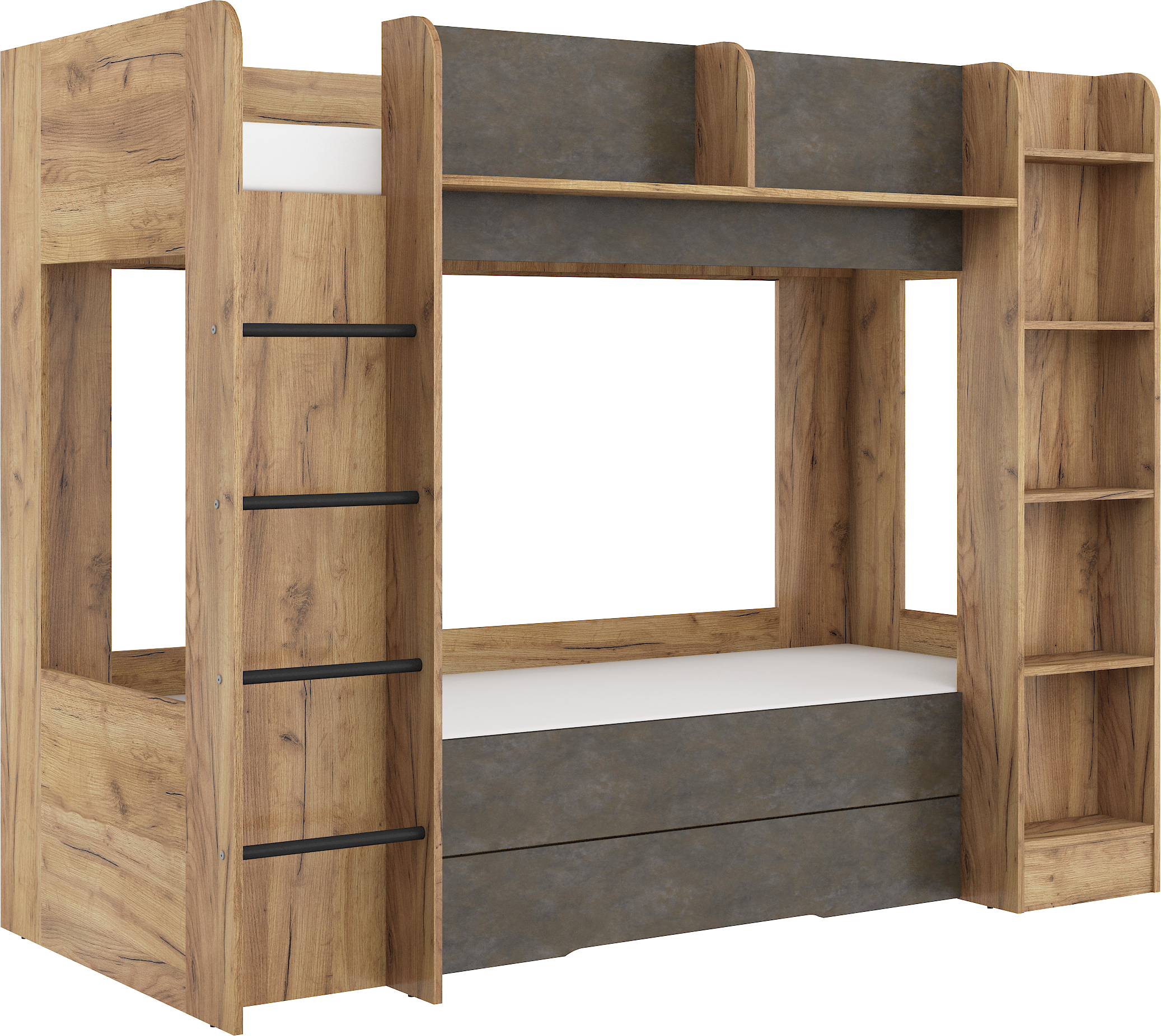 Etagenbett EVE-L für 2 Personen – 2 × 80 × 200 cm mit Schublade und Regalen
