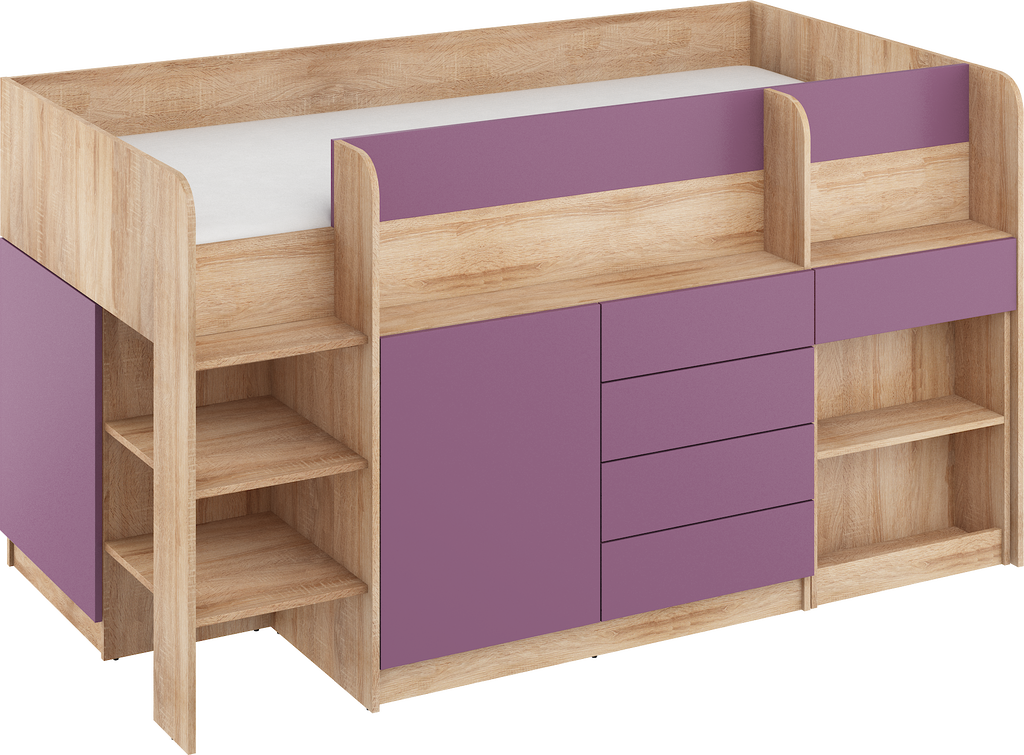 Etagenbett SMI-L mit Treppe links, Ausziehbarer Schreibtisch und kleiner Schrank