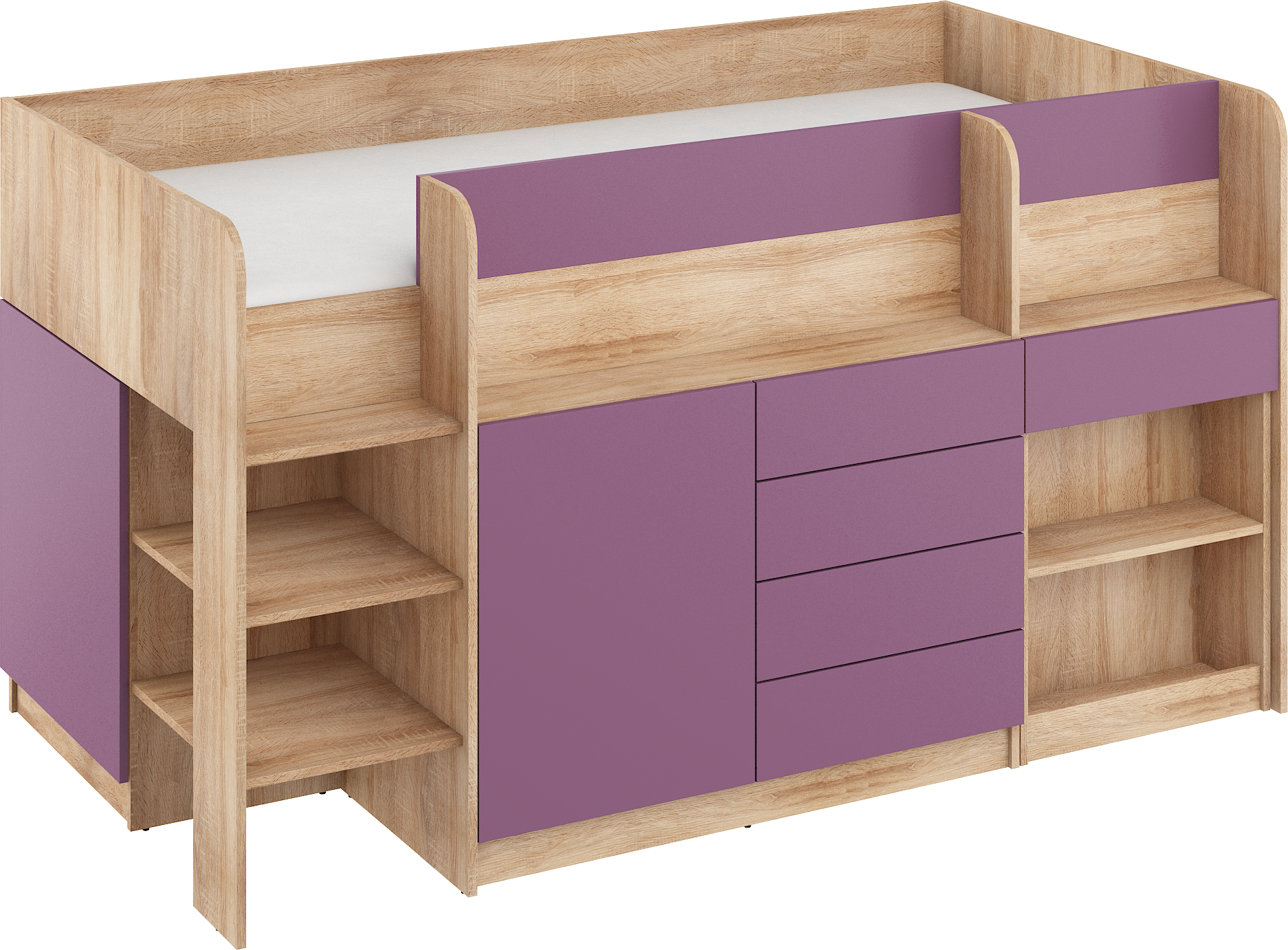 Etagenbett SMI-L mit Treppe links, Ausziehbarer Schreibtisch und kleiner Schrank