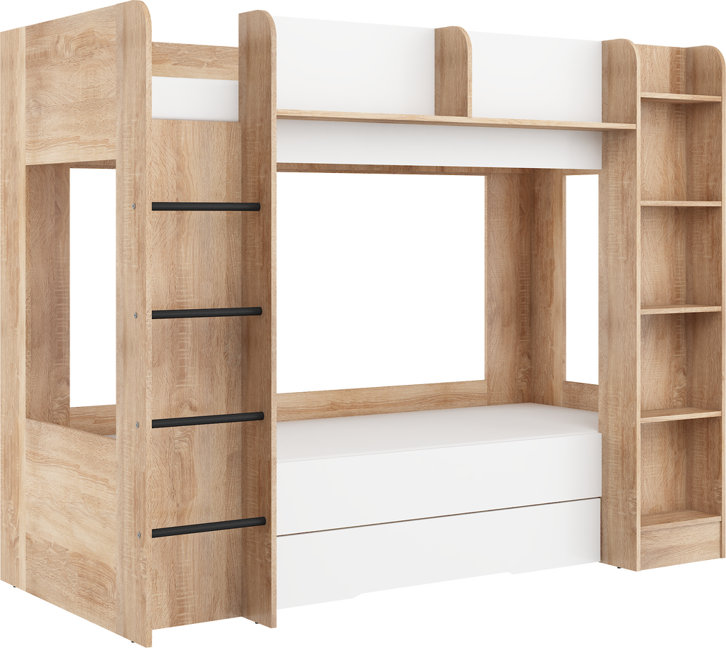 Etagenbett EVE-L für 2 Personen – 2 × 80 × 200 cm mit Schublade und Regalen