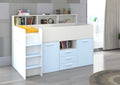 Etagenbett NE-L mit Treppe links, Ausziehbarer Schreibtisch und Doppel Schrank
