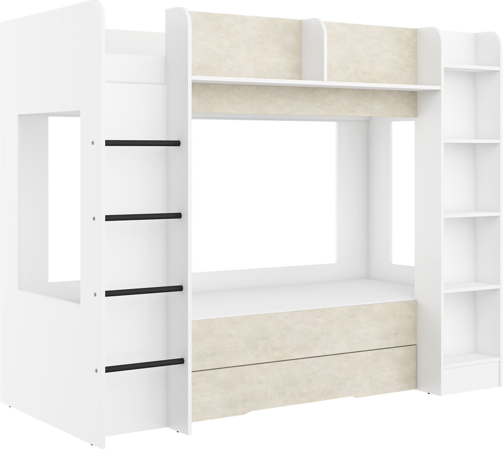 Etagenbett EVE-L für 2 Personen – 2 × 80 × 200 cm mit Schublade und Regalen