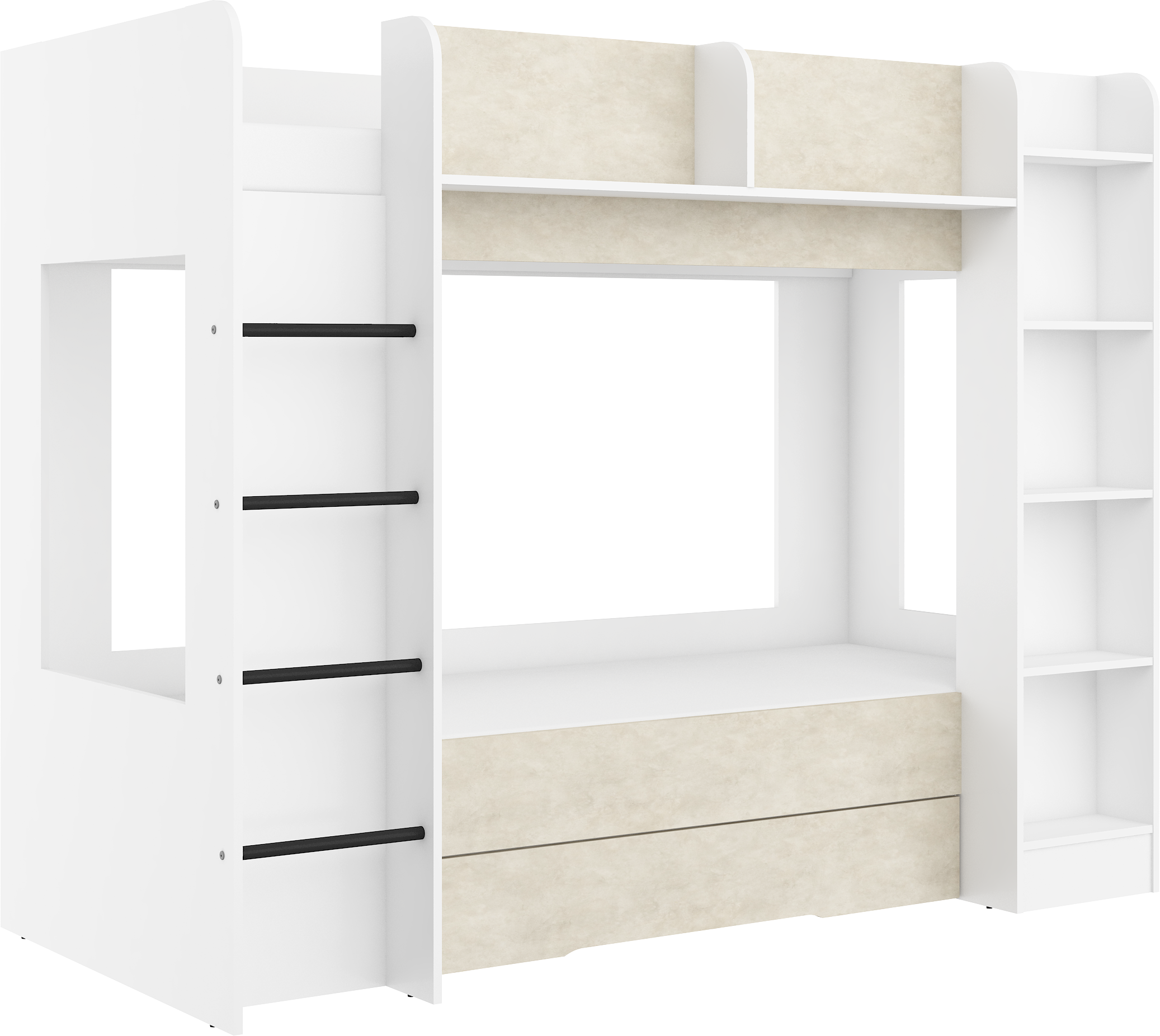 Etagenbett EVE-L für 2 Personen – 2 × 80 × 200 cm mit Schublade und Regalen