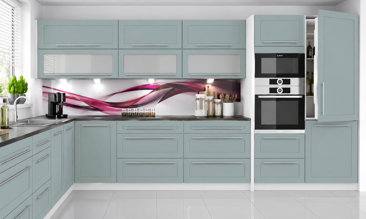 Küchenzeile QU1, L-Form 370x260cm, mit Arbeitsplatte,  Front Farbe Matt, Soft Close System, Farbe wählbar