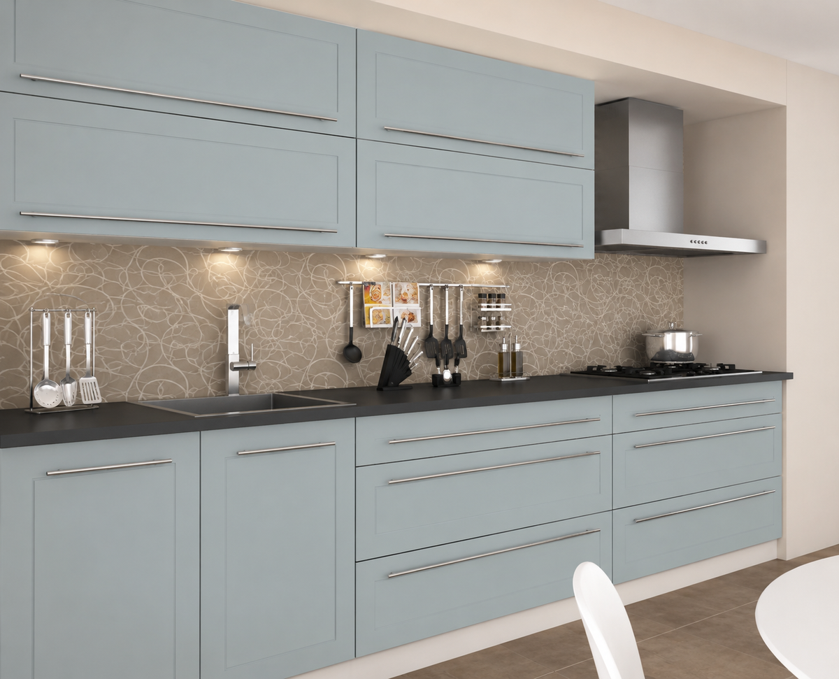 Küchenzeile QU3, 240 cm, mit Arbeitsplatte, Farbe Matt, Soft Close, Farbe wählbar
