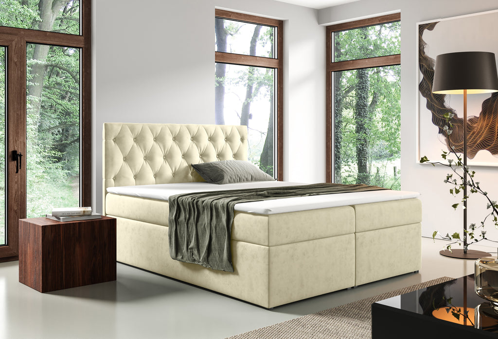 Boxspringbett T56 , mit zwei Bettkasten , Topper, Farbe und Große wählbar