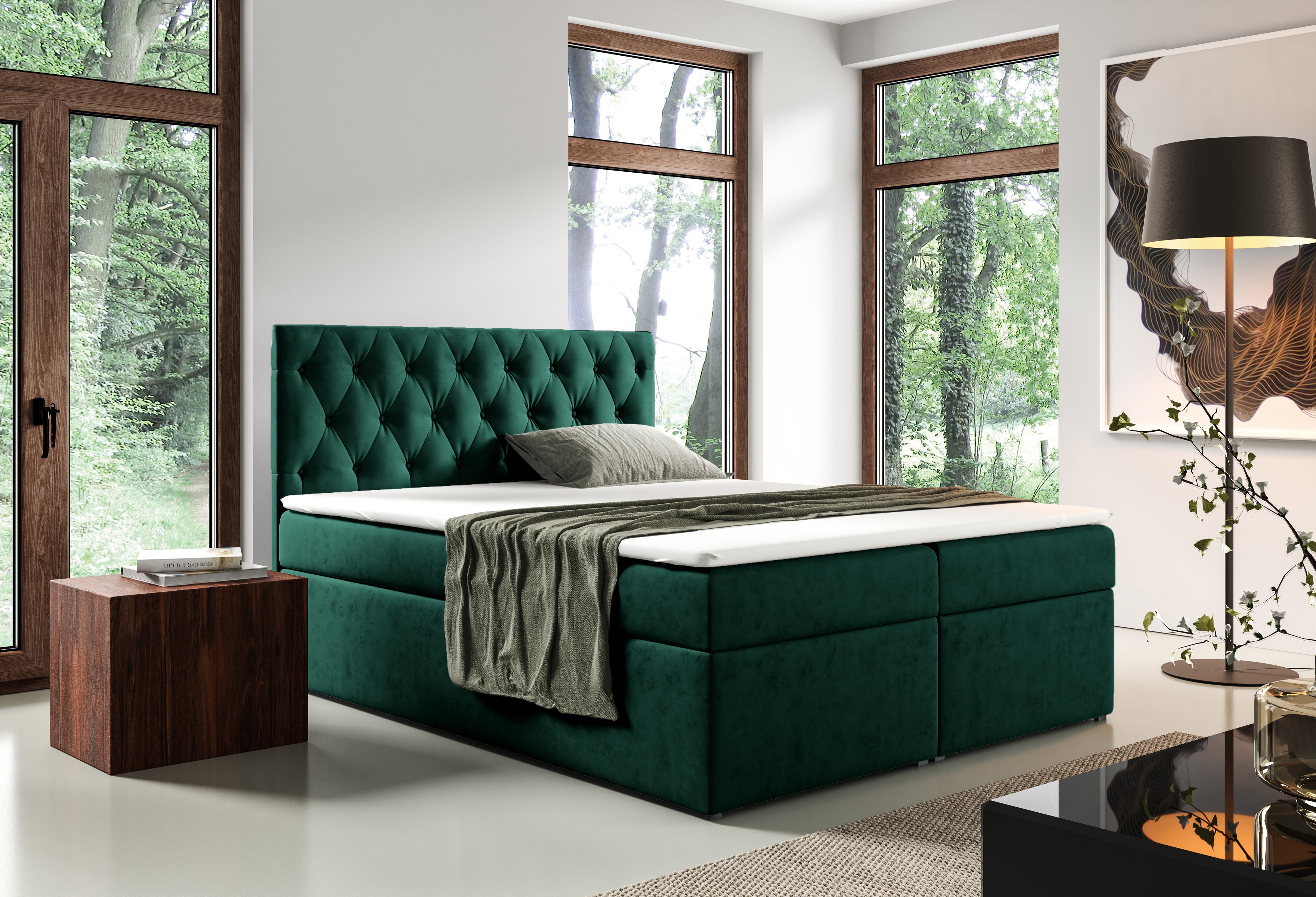 Boxspringbett T56 , mit zwei Bettkasten , Topper, Farbe und Große wählbar