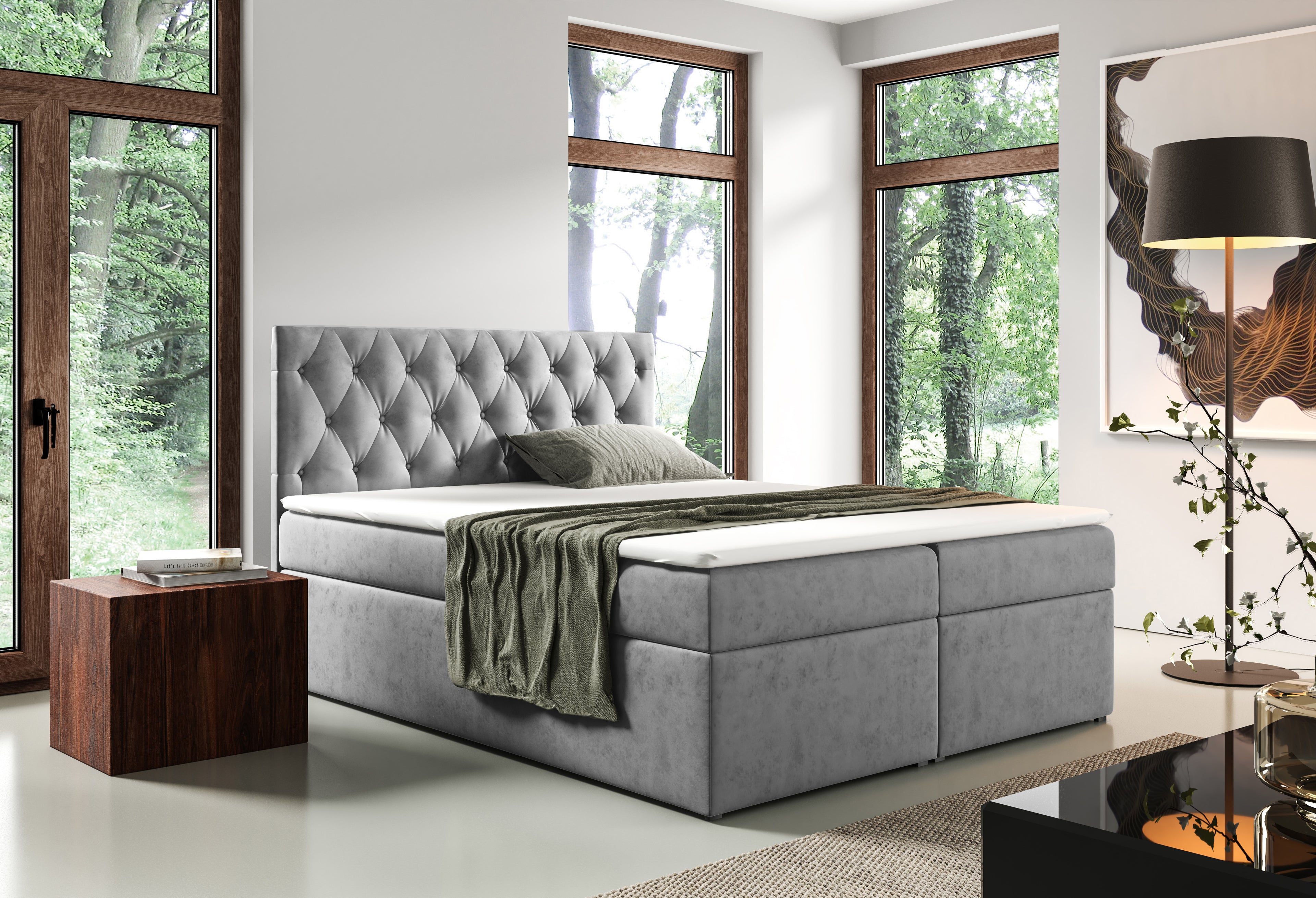 Boxspringbett T56 , mit zwei Bettkasten , Topper, Farbe und Große wählbar