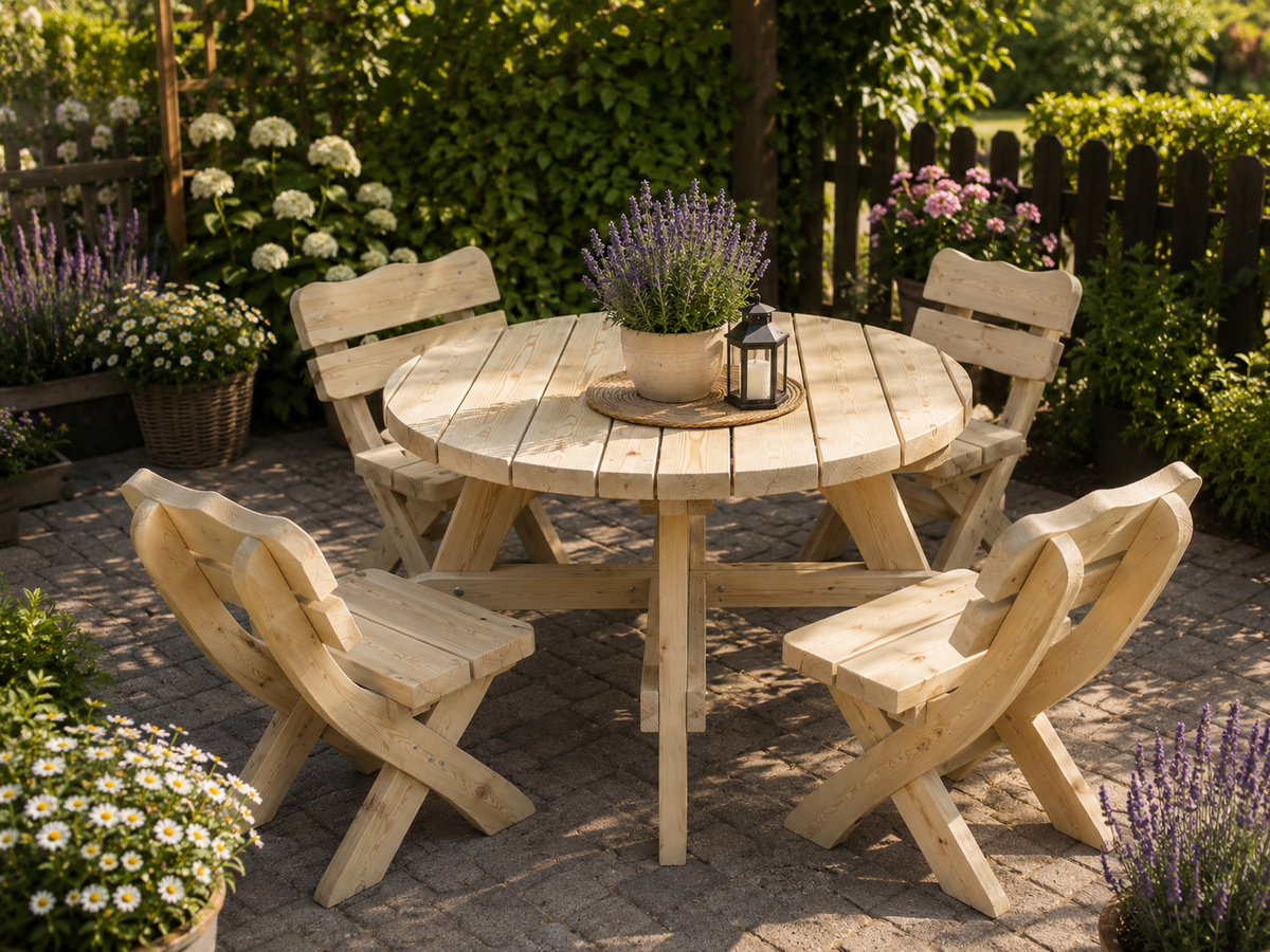 Gartenmöbel AR-4, Holzgartenmöbel, Tisch mit 4 Sitzstühle, Optional für 4 Personen