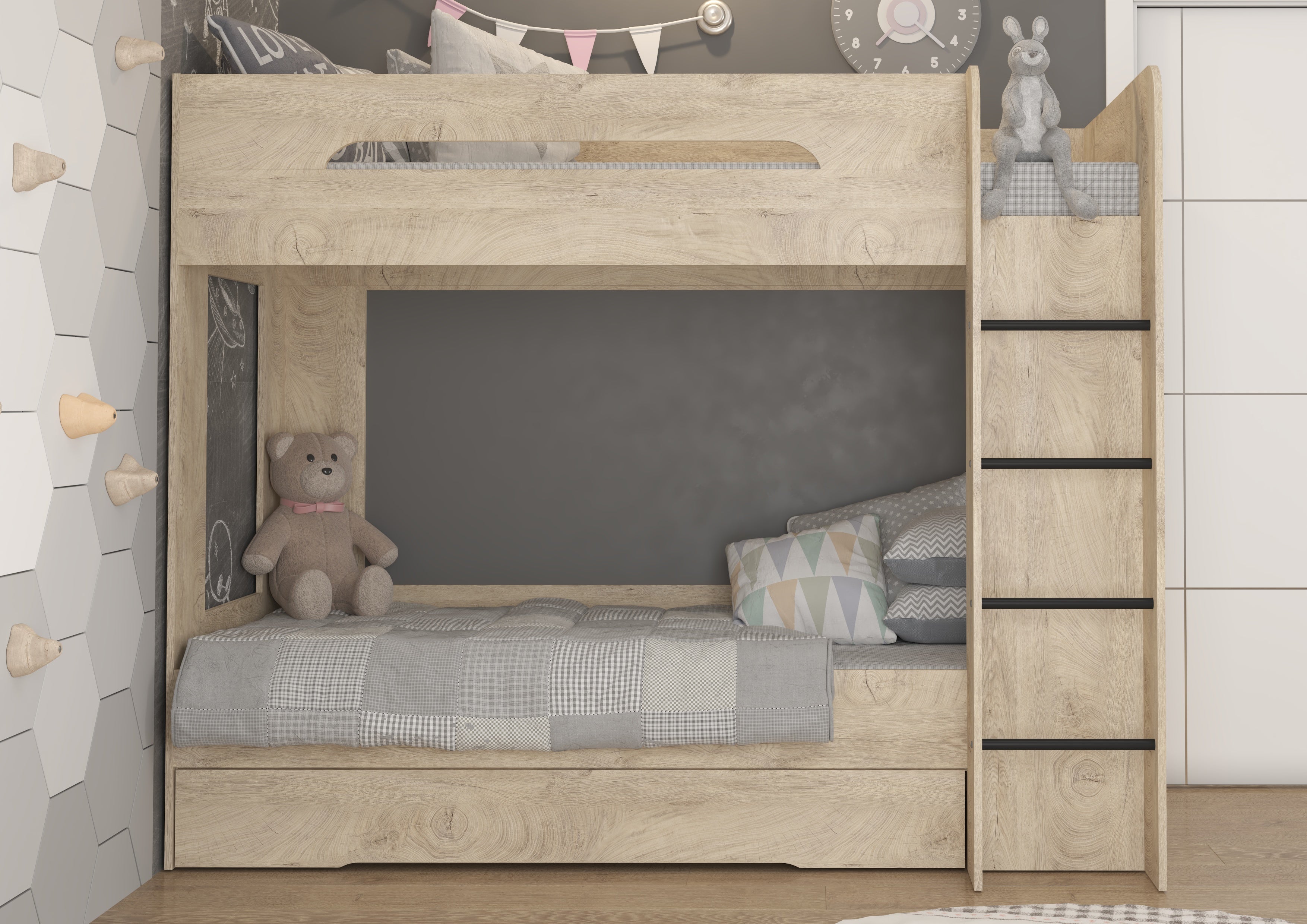 Etagenbett BLA-P, Kinderbett, Leiter auf der rechten Seite montiert