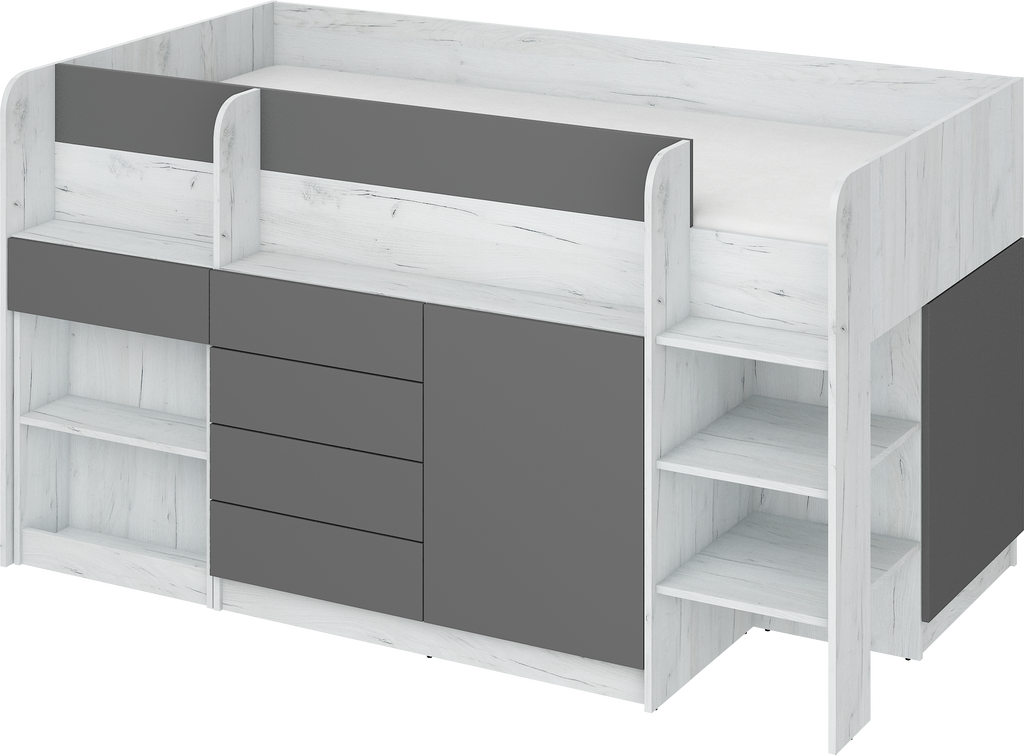 Etagenbett SMI-P mit Treppe rechts, Ausziehbarer Schreibtisch und kleiner Schrank