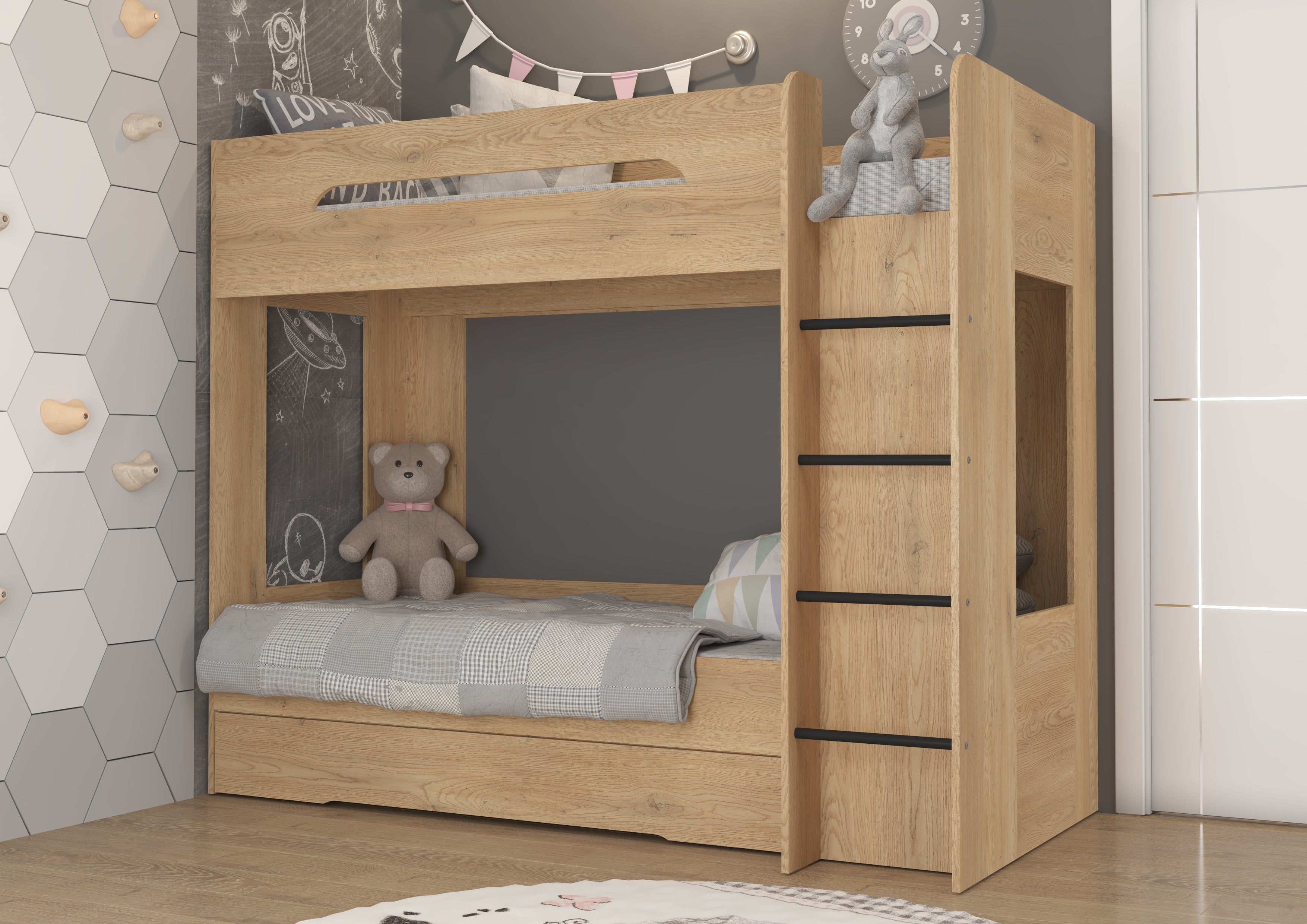 Etagenbett BLA-P, Kinderbett, Leiter auf der rechten Seite montiert