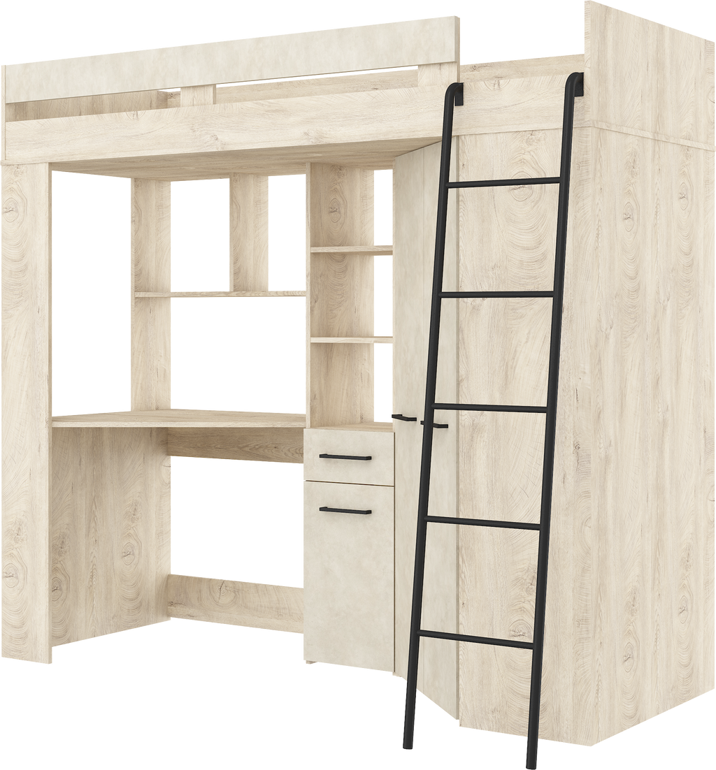 Etagenbett FLO-P mit Leiter Rechts, Eckkleiderschrank und Schreibtisch