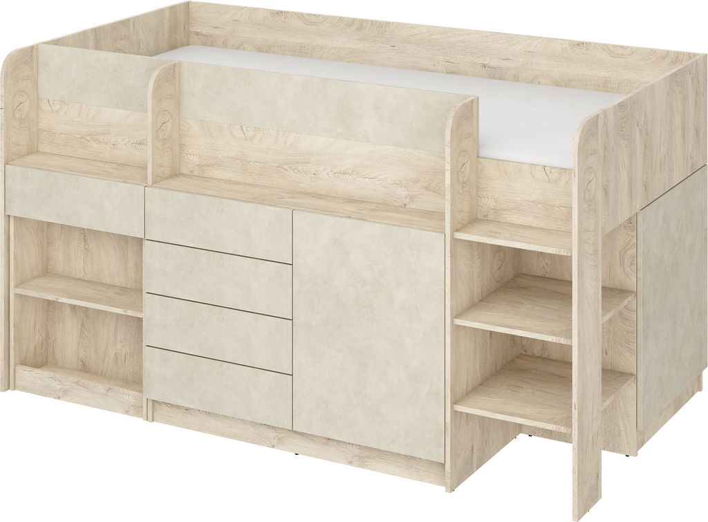Etagenbett SMI-P mit Treppe rechts, Ausziehbarer Schreibtisch und kleiner Schrank
