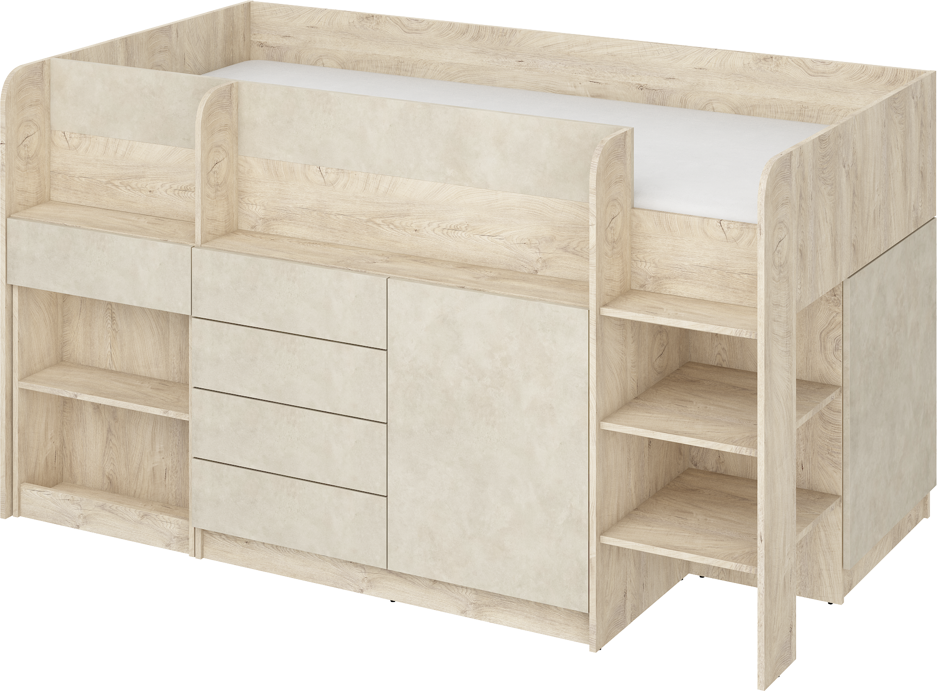 Etagenbett SMI-P mit Treppe rechts, Ausziehbarer Schreibtisch und kleiner Schrank