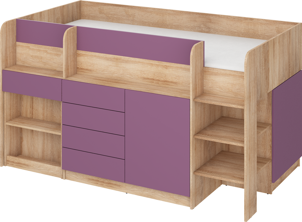 Etagenbett SMI-P mit Treppe rechts, Ausziehbarer Schreibtisch und kleiner Schrank