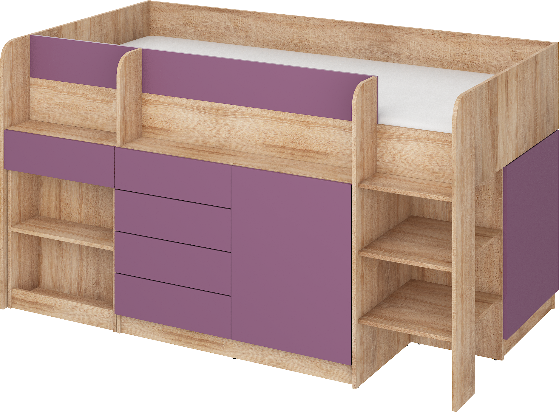 Etagenbett SMI-P mit Treppe rechts, Ausziehbarer Schreibtisch und kleiner Schrank
