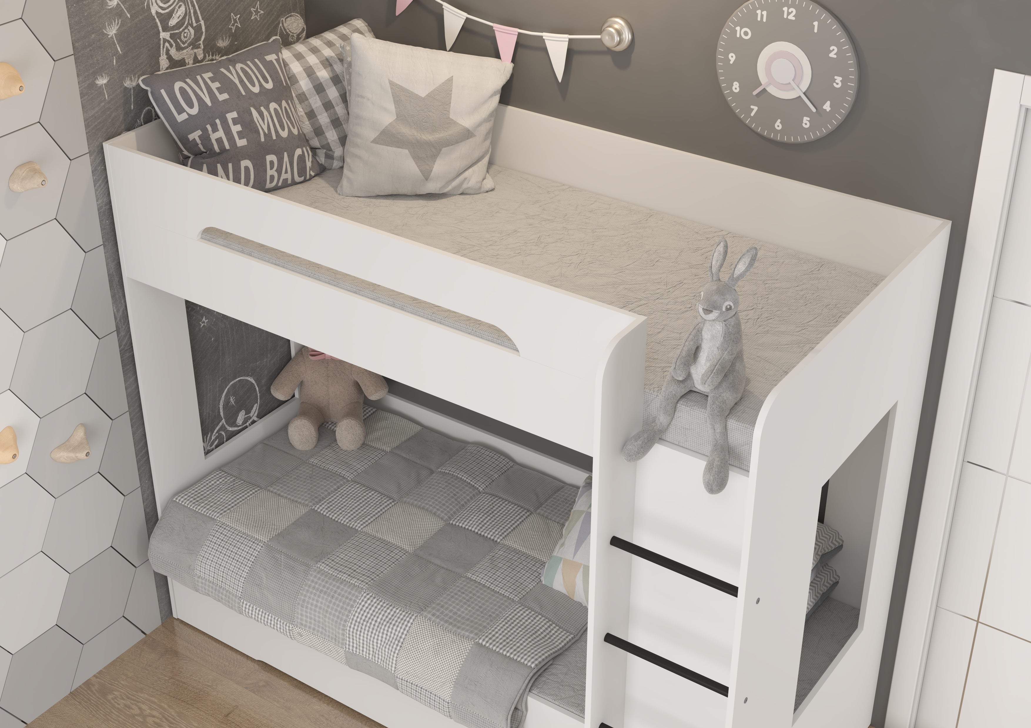 Etagenbett BLA-P, Kinderbett, Leiter auf der rechten Seite montiert