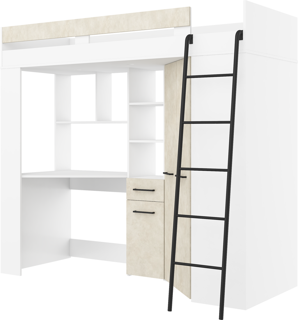 Etagenbett FLO-P mit Leiter Rechts, Eckkleiderschrank und Schreibtisch