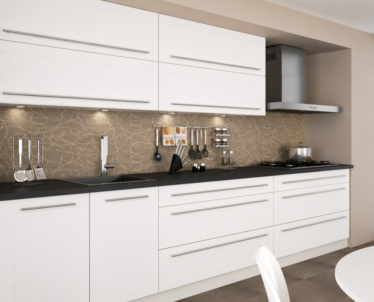 Küchenzeile QU3, 240 cm, mit Arbeitsplatte, Farbe Matt, Soft Close, Farbe wählbar