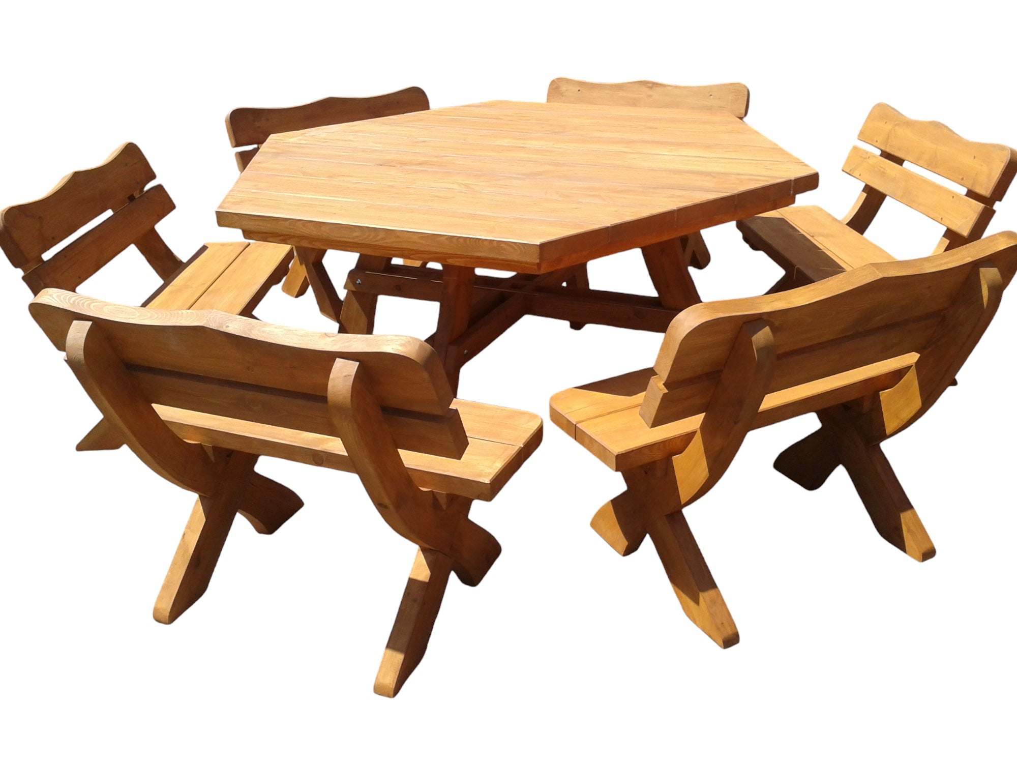 Gartenmöbel AR-12 , Holzgartenmöbel, Tisch mit 6 Bänken, Optional für 12 Personen