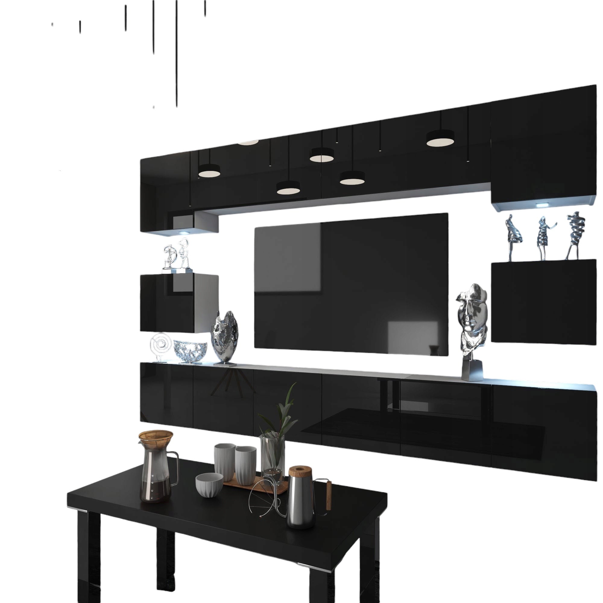 Wohnwand 3 mit LED Beleuchtung, Ohne Griffe. Breite 300 cm, Frontfarbe wählbar