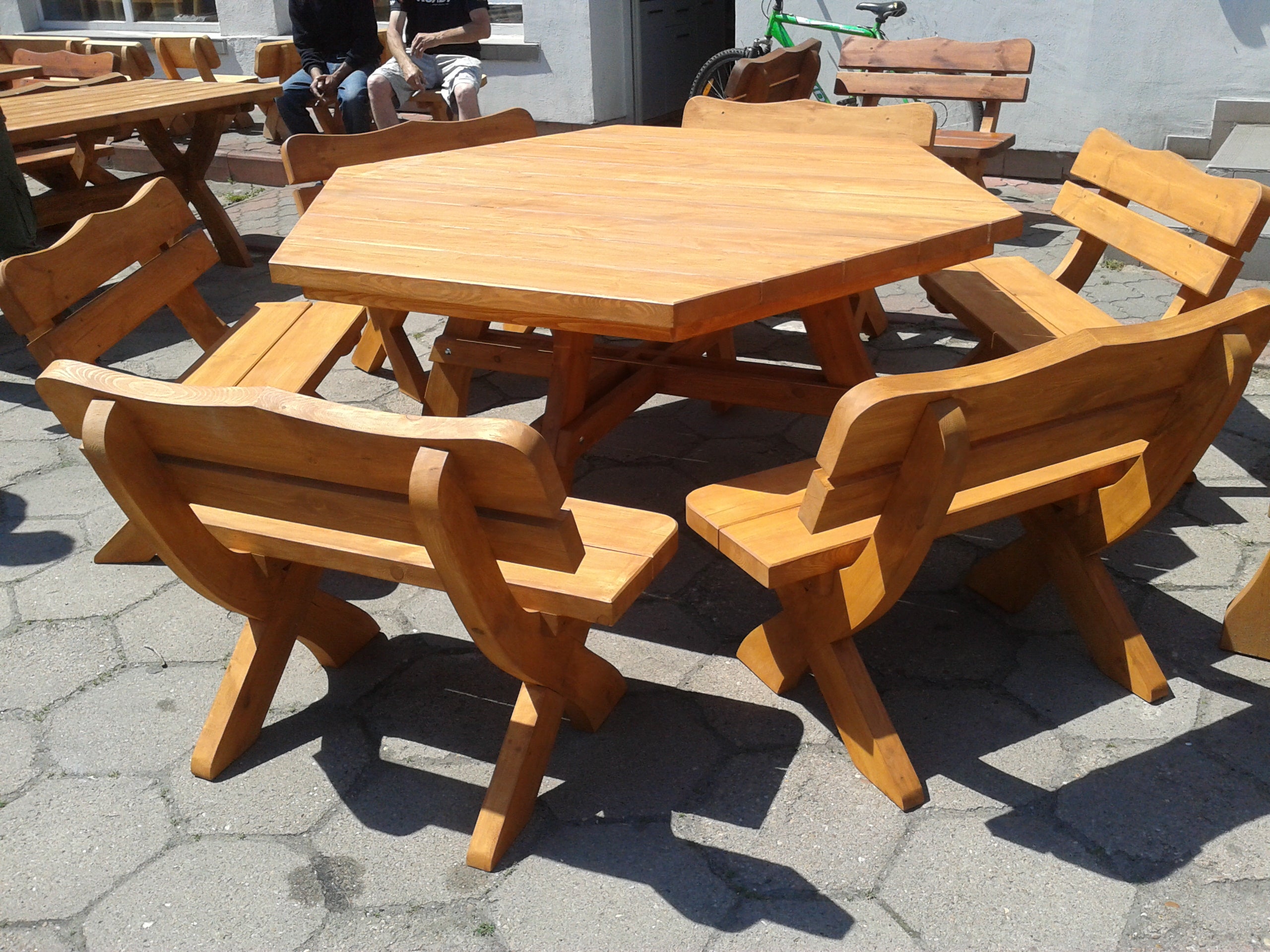 Gartenmöbel AR-12 , Holzgartenmöbel, Tisch mit 6 Bänken, Optional für 12 Personen