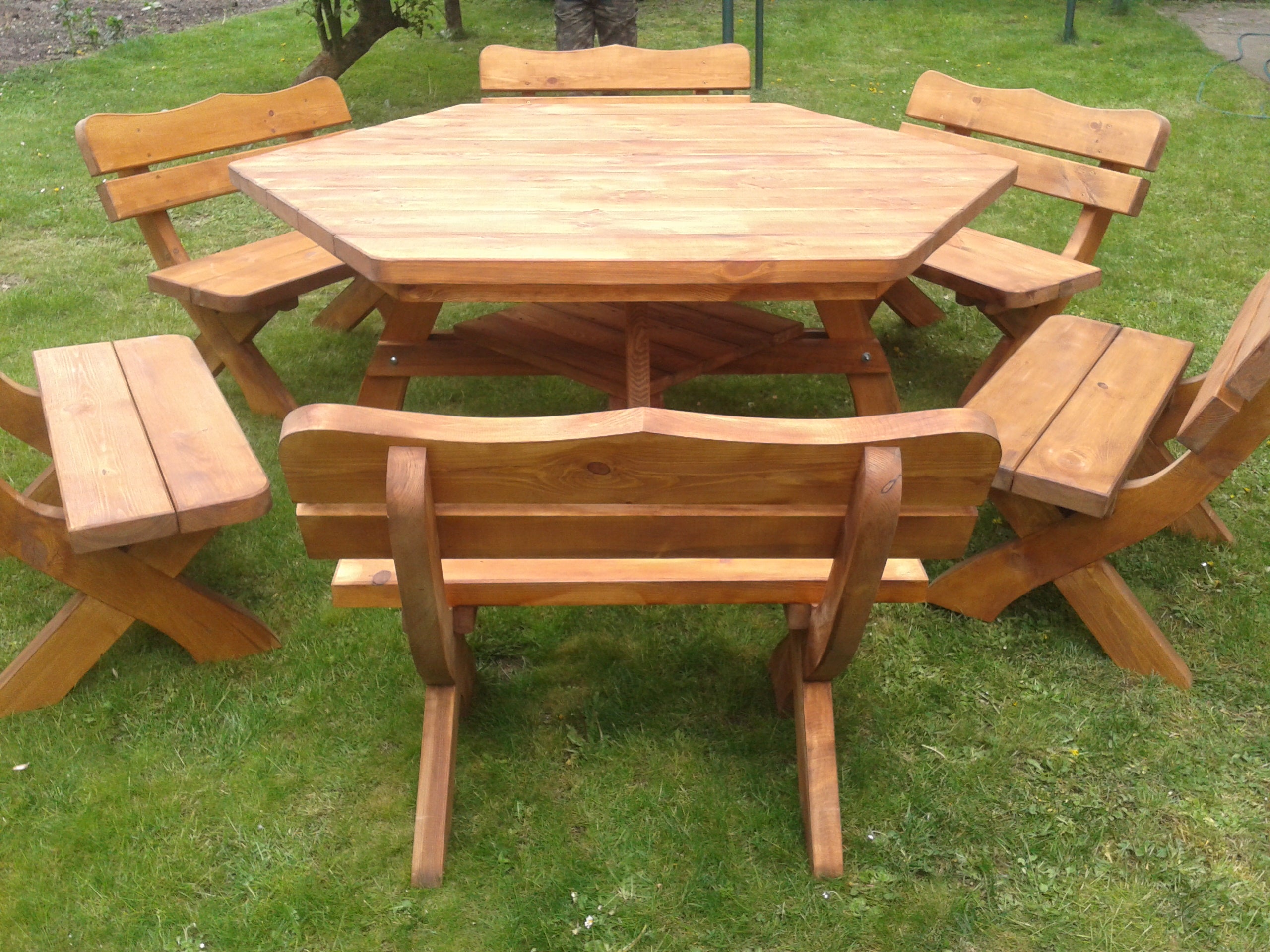 Gartenmöbel AR-12 , Holzgartenmöbel, Tisch mit 6 Bänken, Optional für 12 Personen