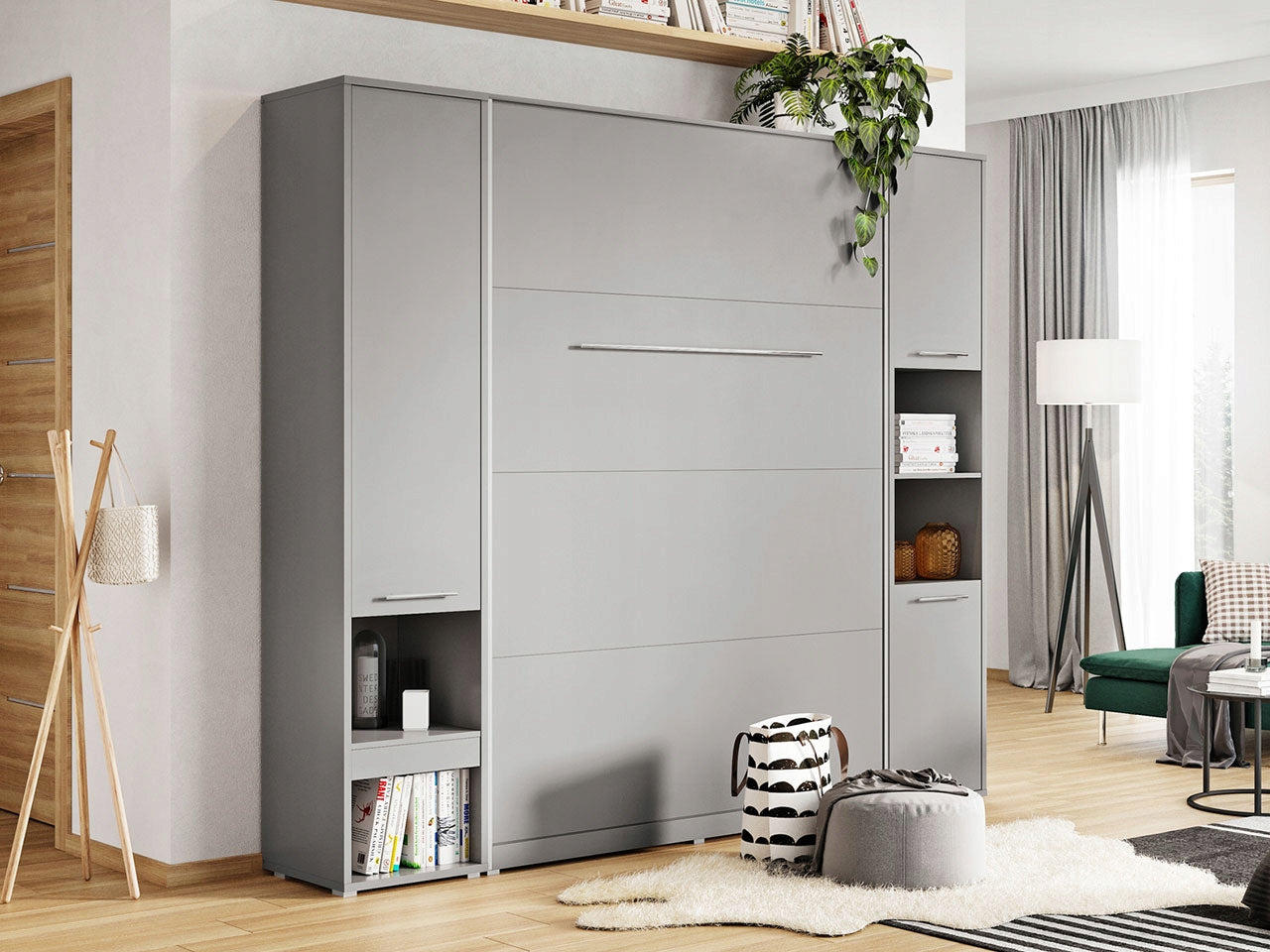 Schrankbett C0378 mit Seitenschränke, Schlaffläche 90x200cm, Farbe wählbar