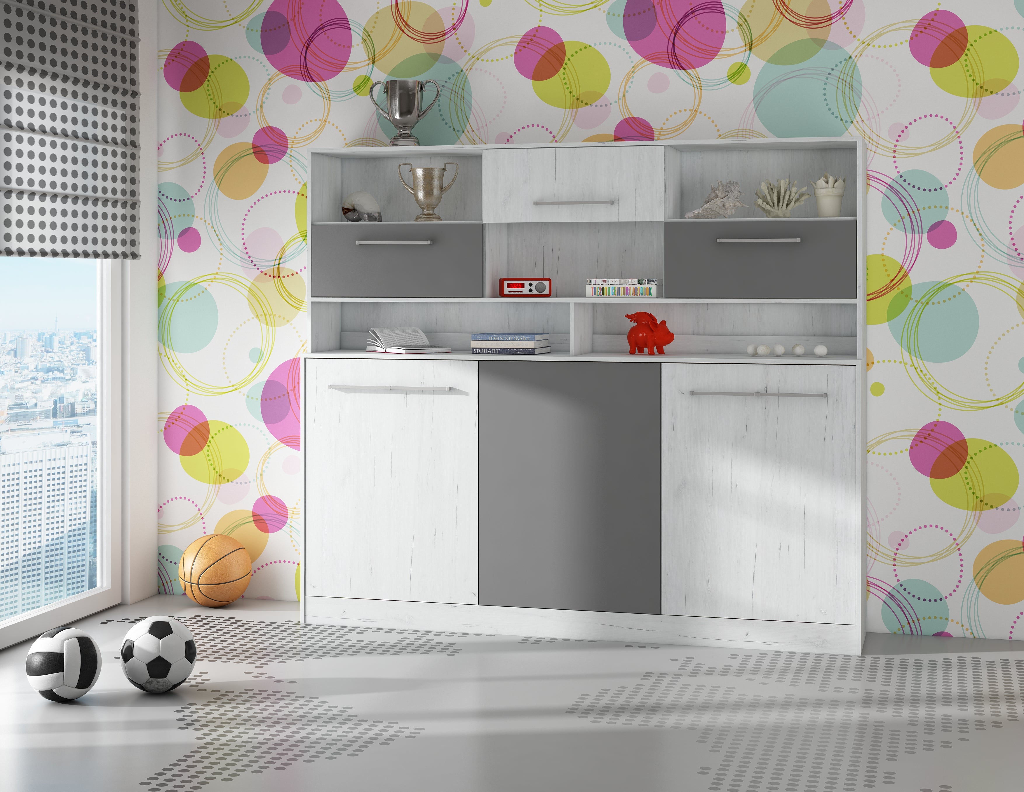 Schrankbett, ROG-N mit Aufsatzschrank, Schlaffläche 90x200cm, Farbe wählbar