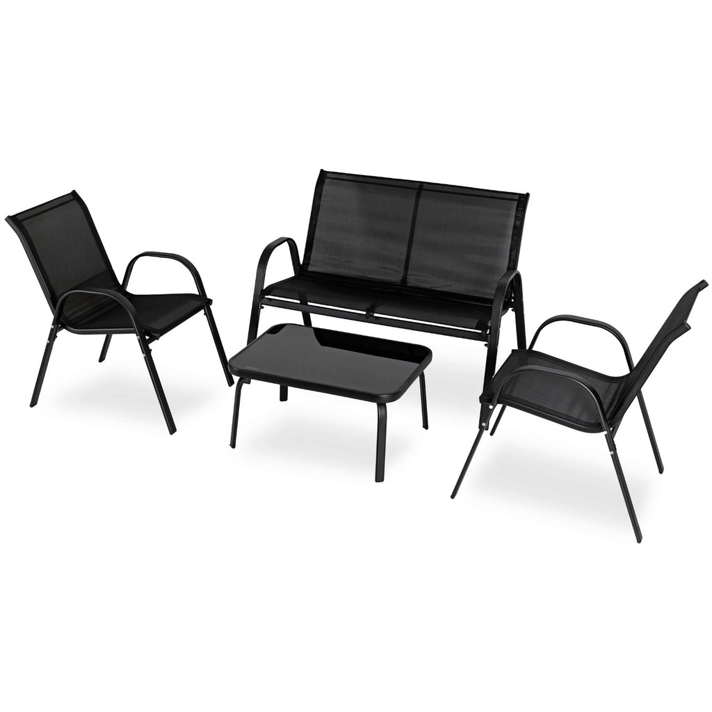 Gartenmöbel-Set EL-MINNES, Farbe Schwarz , Bank, Stühle, Tisch , Terrassen-Set