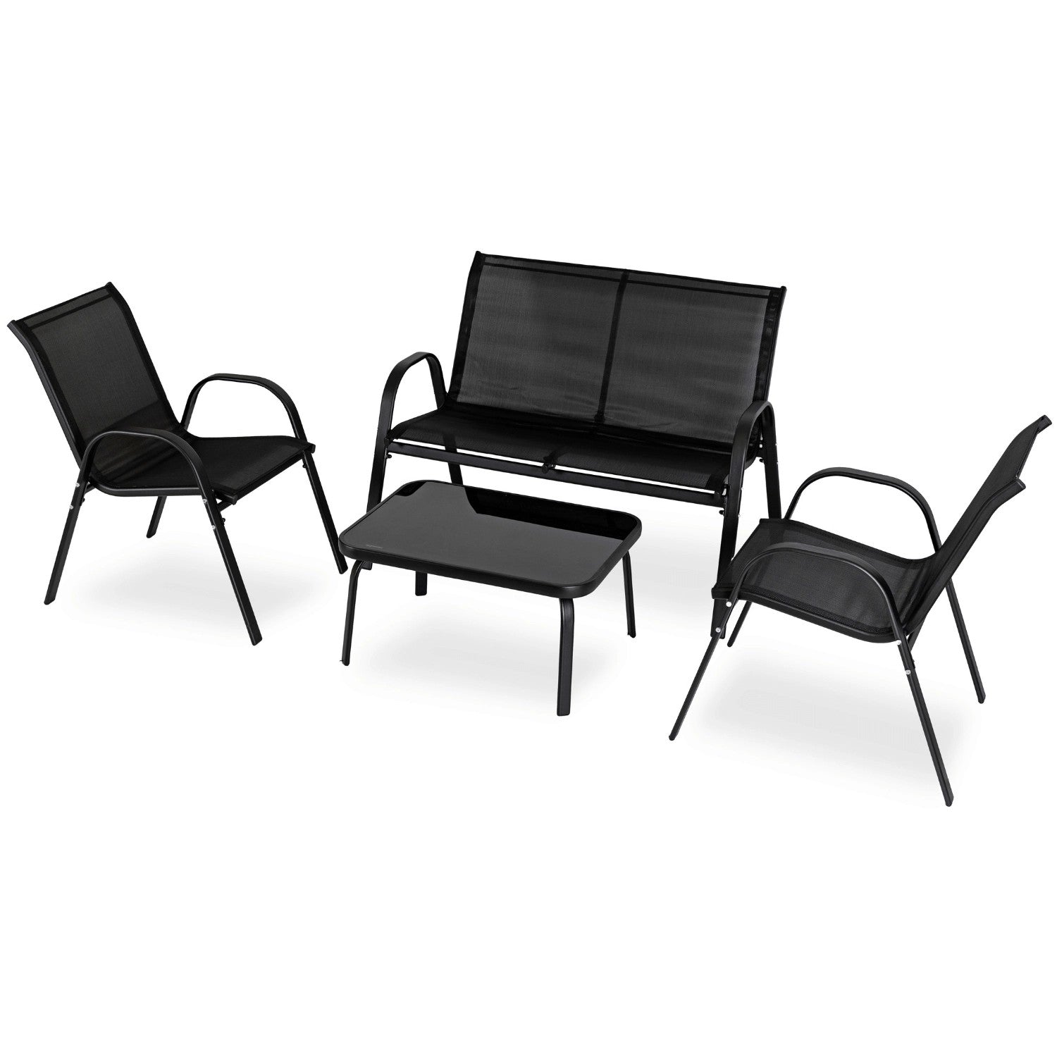 Gartenmöbel-Set EL-MINNES, Farbe Schwarz , Bank, Stühle, Tisch , Terrassen-Set