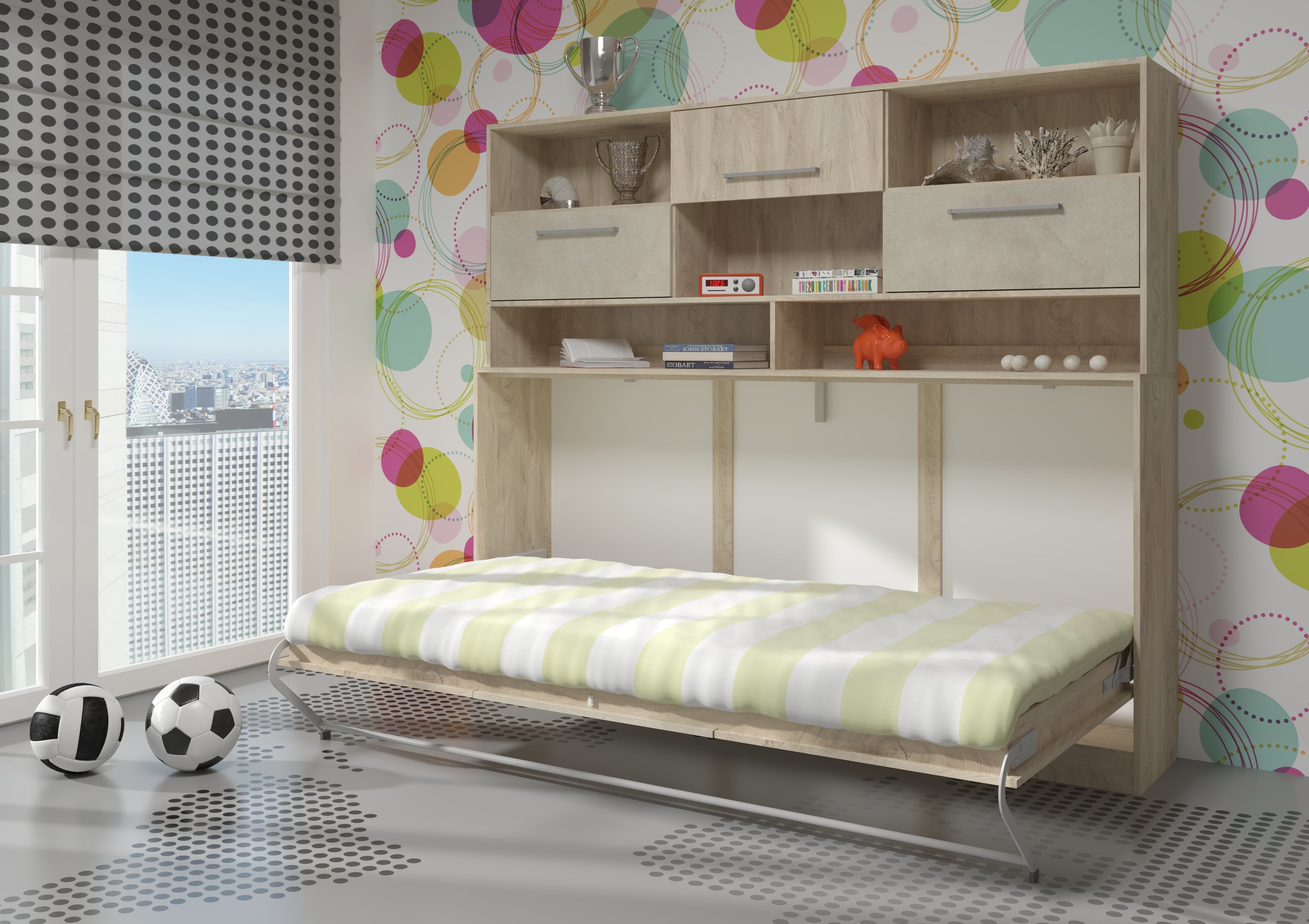 Schrankbett, ROG-N mit Aufsatzschrank, Schlaffläche 90x200cm, Farbe wählbar